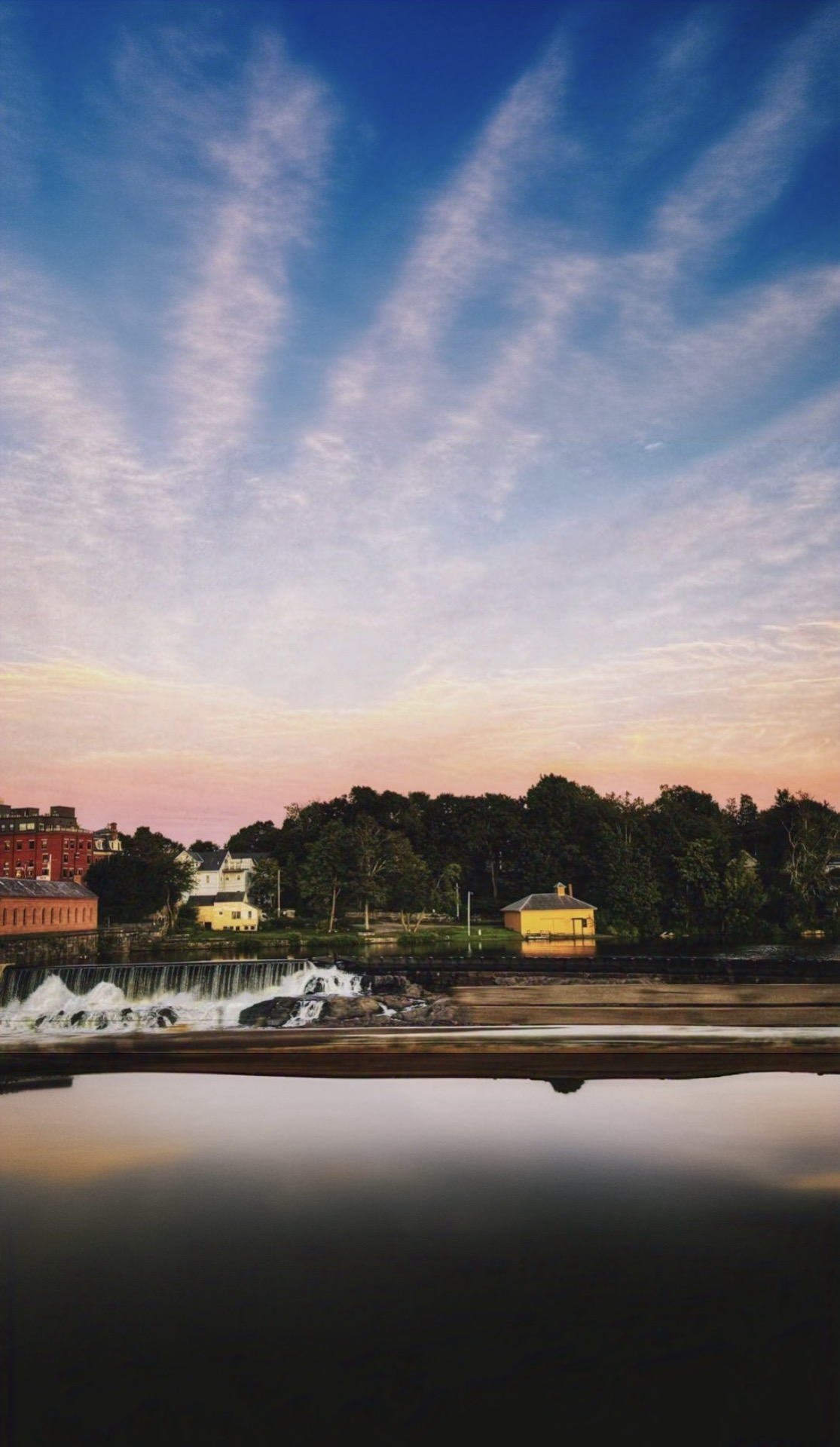 Soft sunset over Pawtucket Falls in Lowell, Massachusetts