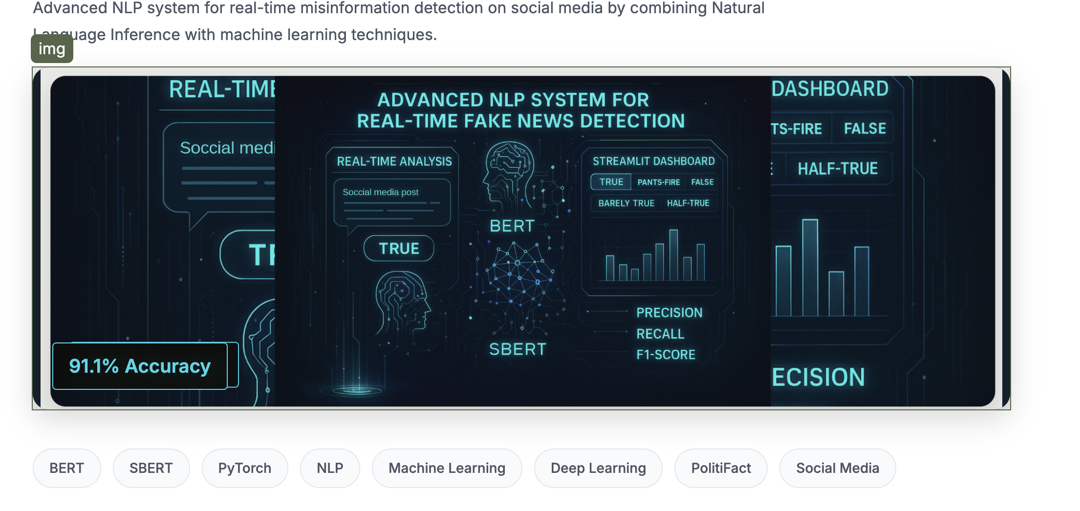 Real-time fake news detection dashboard with a streaming social feed