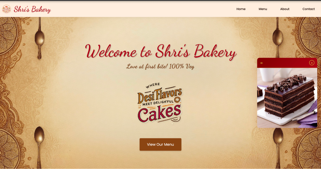 Shri's Bakery Website Homepage